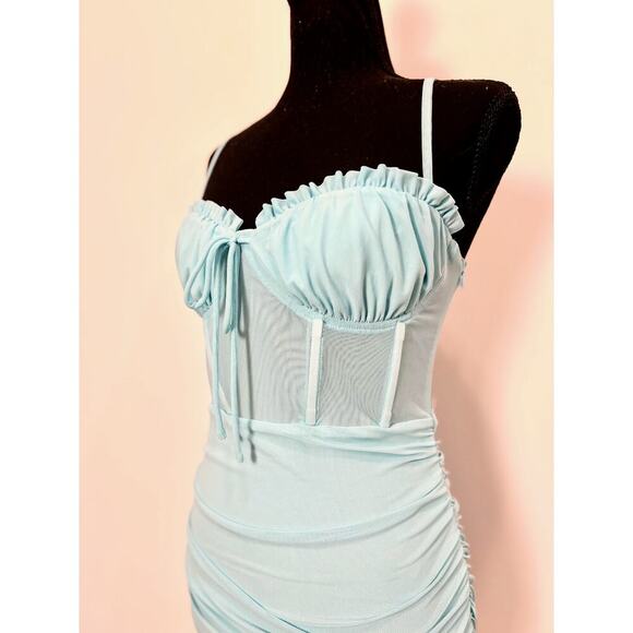 Superdown Womens Sweetheart Ruched Bodycon Mini Dress in Blue Medium Lined Party - Picture 5 of 5